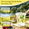 48 Pack 34 oz Drink Buckets with Lids, Straws & Handles, Disposable Clear Plastic Iced Coffee Cups for Milkshakes, Smoothies, Fruit Drinks, Rum & Lemonade Buckets for Pools, Beaches, Bars & Parties view 4