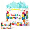 WNINK Large Happy Birthday Gift Bag with Sage Green Tissue Paper and Greeting Card, 13 Inch Colorful Balloon Birthday Wrapping Bag for Women Girls Family Birthday Party Supplies view 1