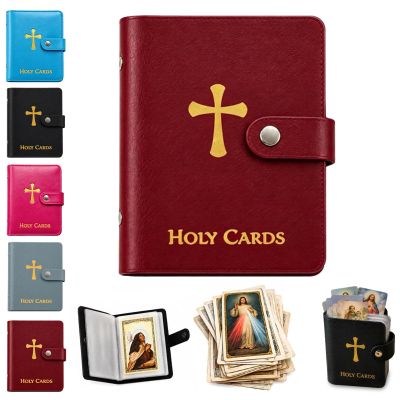 Catholic Prayer Card Holder, Holy Card Holder Book, Pocket Prayer Cards Organizer with Snap Closure, Holds up to 40 Religious Cards, Compact Booklet For Daily Use (E, No Cards)