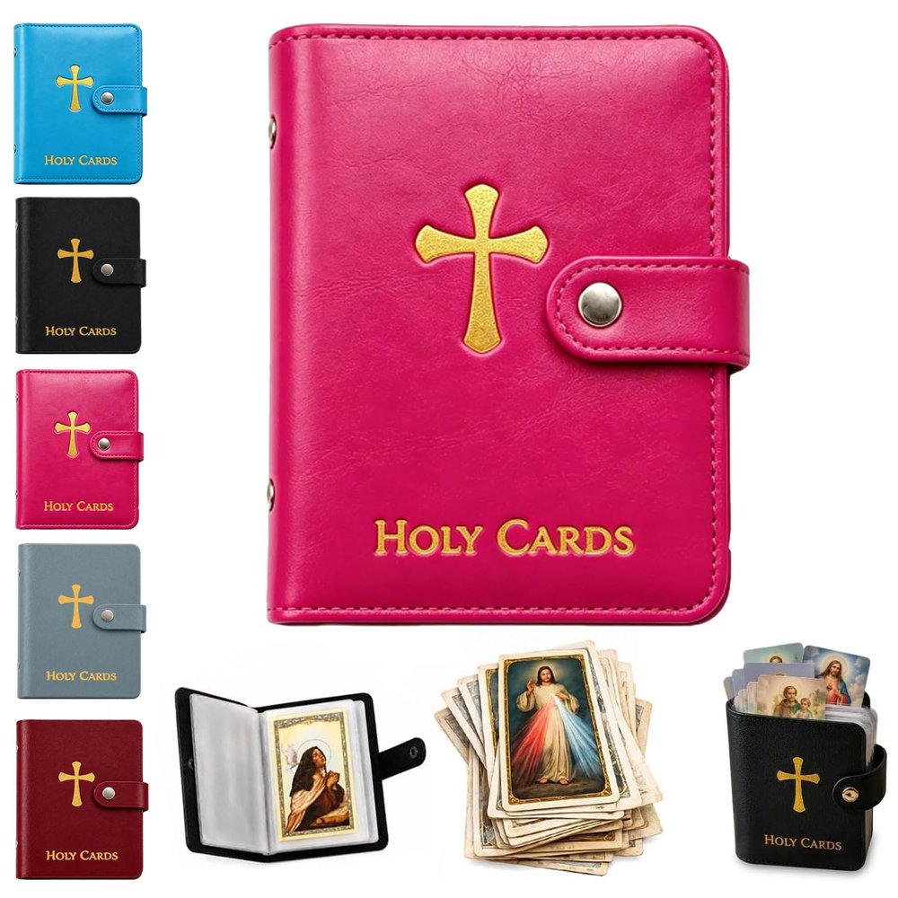 Catholic Prayer Card Holder, Holy Card Holder Book, Pocket Prayer Cards Organizer with Snap Closure, Holds up to 40 Religious Cards, Compact Booklet For Daily Use (B, No Cards)