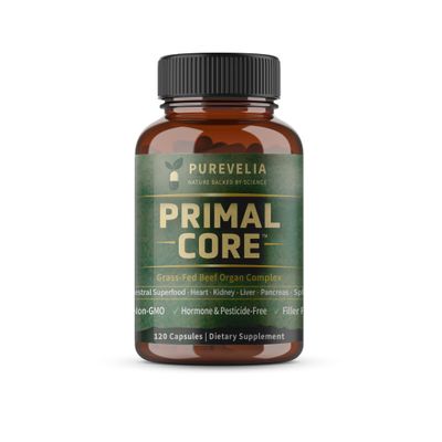 Purevelia Primal Core Grass-Fed Beef Organ Complex 120 Capsules, Beef Liver, Heart, Kidney, Pancreas & Spleen Whole Food Organ Supplement