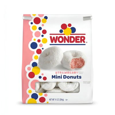 Wonder Mini Donuts 10 oz Bags (Case of 6) Soft Bite-Sized Donuts, Powdered Sugar and Chocolate Frosted Varieties, Ready-to-Eat Snack, Bulk Case (Strawberry)