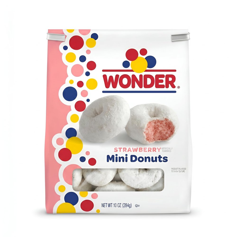 Wonder Mini Donuts 10 oz Bags (Case of 6) Soft Bite-Sized Donuts, Powdered Sugar and Chocolate Frosted Varieties, Ready-to-Eat Snack, Bulk Case (Strawberry)
