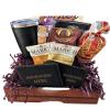 The BroBasket Coffee Congratulations Crate with Travel Mug, Engraved Leather Coasters, Jerky, Gourmet Snacks, Chocolate, Biscotti, Caramel Popcorn, Rosewood Half Basket, Greeting Card view 1