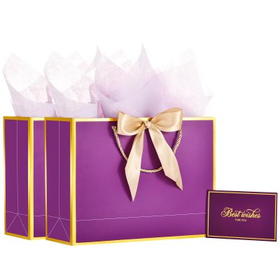 Powbrace Birthday Gift Bag with Tissue Paper and Card(2 PCS Purple, 13")