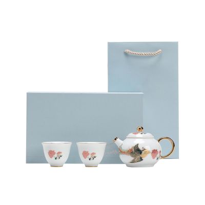 Ceramic mini-bubble pot with two cups of exquisite personality Kung Fu tea set for home use-Phoenix Dance for nine days- box