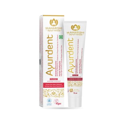 Ayurvedic Ayurdent Classic Herbal Toothpaste | Unique Saliva Balancing Formula | for Toothache, Bleeding Gums, Sensitivity, Cavities, Plaque & Bad Breath | Non Foaming, SLS & Fluoride Free (75ml)