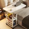 JIXDILO Lifting Desk with 360 Swivel Casters,C-Shaped Overbed Bedside Table,Moveable Working Study Side Tables with 2 Tiers of Storage for Bedroom,Living Room(60cm/23.6in, B) view 1