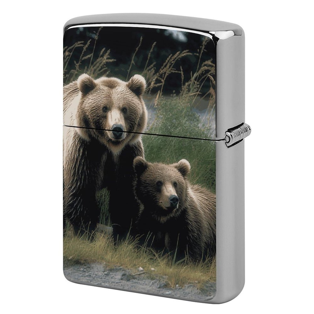 A Mother and A Cub Bears Lighter Case Vintage Metal Lighter Cover Reusable Lighter Protective Sleeve Unique Design Personalized Lighter Sleeve Holder Against Dust and Scratches