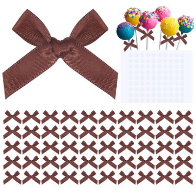 Partyeah 100Pcs 1.57" Mini Satin Ribbon Bows Premade Tiny Bows for Crafts Cake Pops Gift Wrapping Decoration Wedding Balloons Party Sewing(Brown)