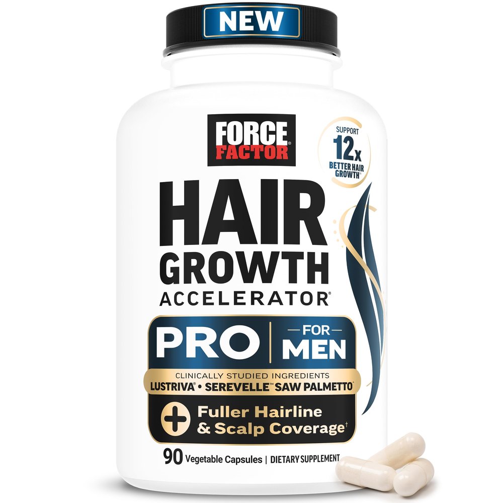 Force Factor Hair Growth Accelerator Pro for Men, with Clinically Studied Lustriva & Serevelle, Hair Growth Supplement for Men with Thinning Hair, Thicker Fuller Hair & Scalp Coverage, 90 Capsules