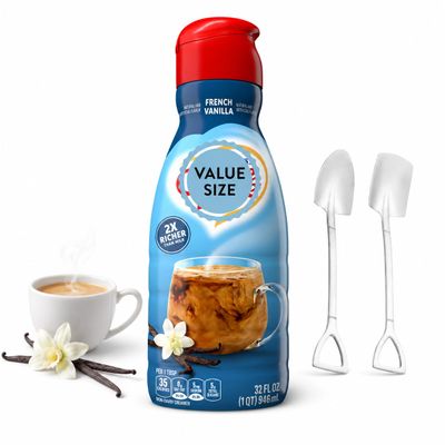 French Vanilla Flavor Liquid Creamer 32 fl oz Gluten Free & Non Dairy Creamer - Rich & Smooth Flavored Coffee Creamers with Dumbass Coffee Mini Metal Shovel Spoons