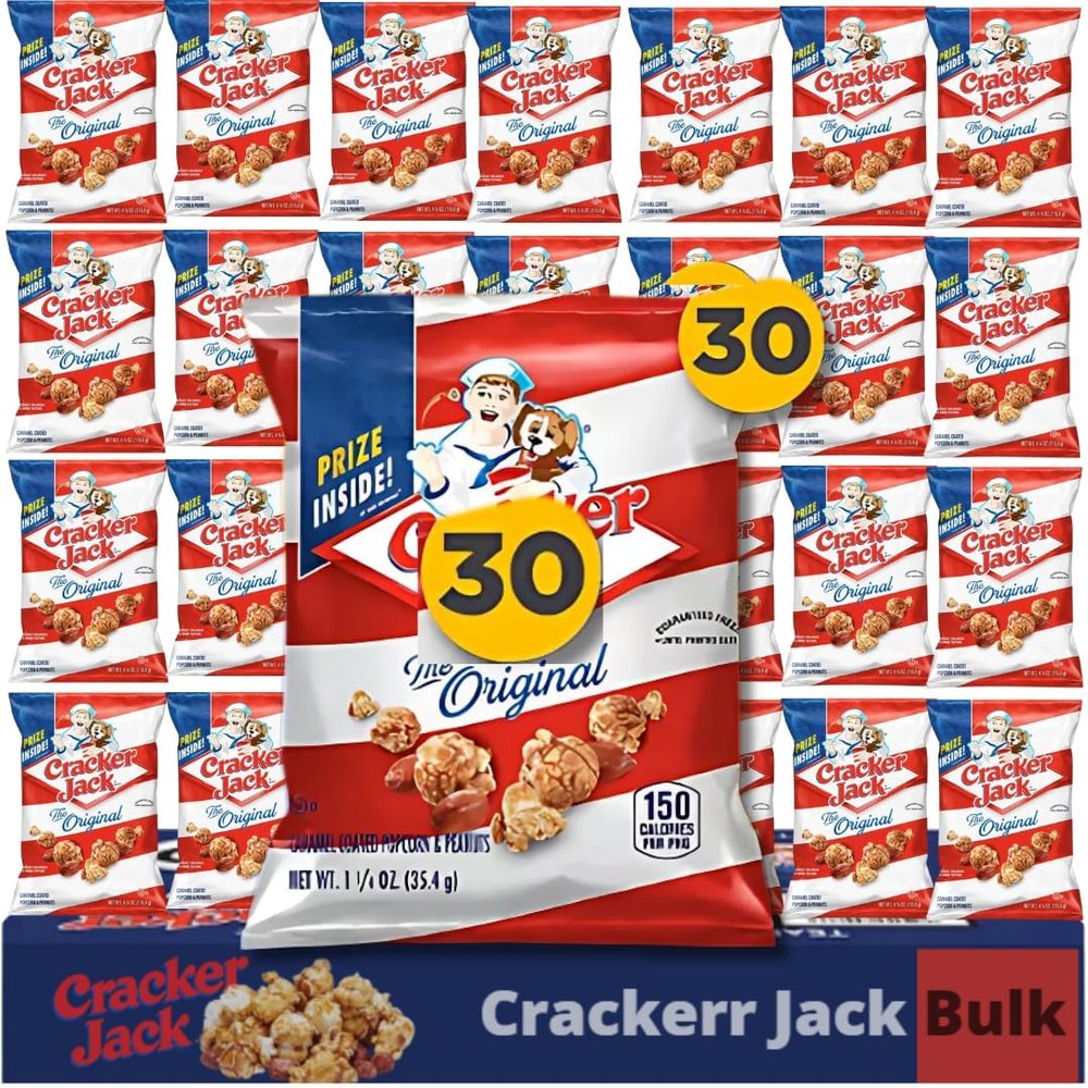 Sweet and Salty Popcorn Individual Bags, 30 Count Bulk Pack- Classic Caramel Coated Popcorn & Peanuts, On-the-Go Snack by Crackerr Jack