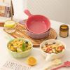 Ceramic handle instant noodle bowl household fresh and exquisite personality-cream green view 3