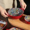 Ceramic underglaze colored square dish with two ears household fresh and exquisite personality -8-inch rice plate view 4