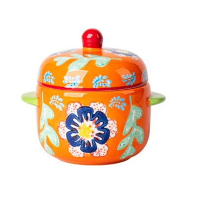 Ceramic underglaze colorful flowered stew with fresh and exquisite personality-orange double cover stew