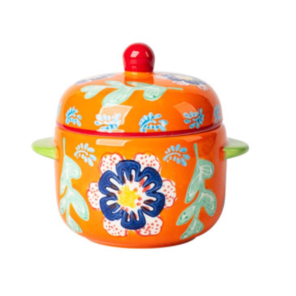 Ceramic underglaze colorful flowered stew with fresh and exquisite personality-orange double cover stew