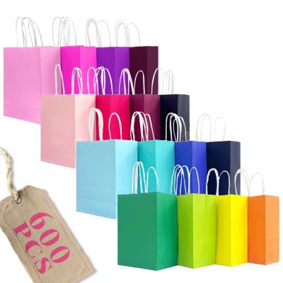 Bakepacker 600Pcs Small Paper Gift Bags with Handles 16 Different Senior Color Bags (15x21x8cm/6"x8.3"x3.15")