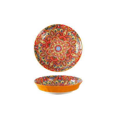 Ceramic retro hand-painted rice plate home fresh and exquisite personality-orange wave 8-inch deep plate