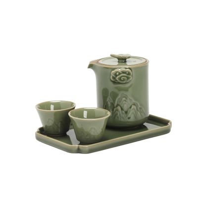 Portable travel tea set creative landscape Quik Cup- green glaze