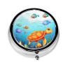 Turtle and Fish Pill Box with Mirror 3 Compartment Decorative Pill Case for Purse or Pocket Small Round Pill Organizer Weekly Metal Medicine Tablet Vitamin Holder Travel Gift view 2