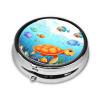 Turtle and Fish Pill Box with Mirror 3 Compartment Decorative Pill Case for Purse or Pocket Small Round Pill Organizer Weekly Metal Medicine Tablet Vitamin Holder Travel Gift view 3