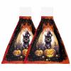 VANPTBNHS 2 Pack Hanging Kitchen Towels,Halloween Black Cat Pumpkin Absorbent Soft Hand Tie Towel with Loops Dish Cloths Wash Cloth for Bathroom Laundry Room Tree Branch Moon on Black view 1