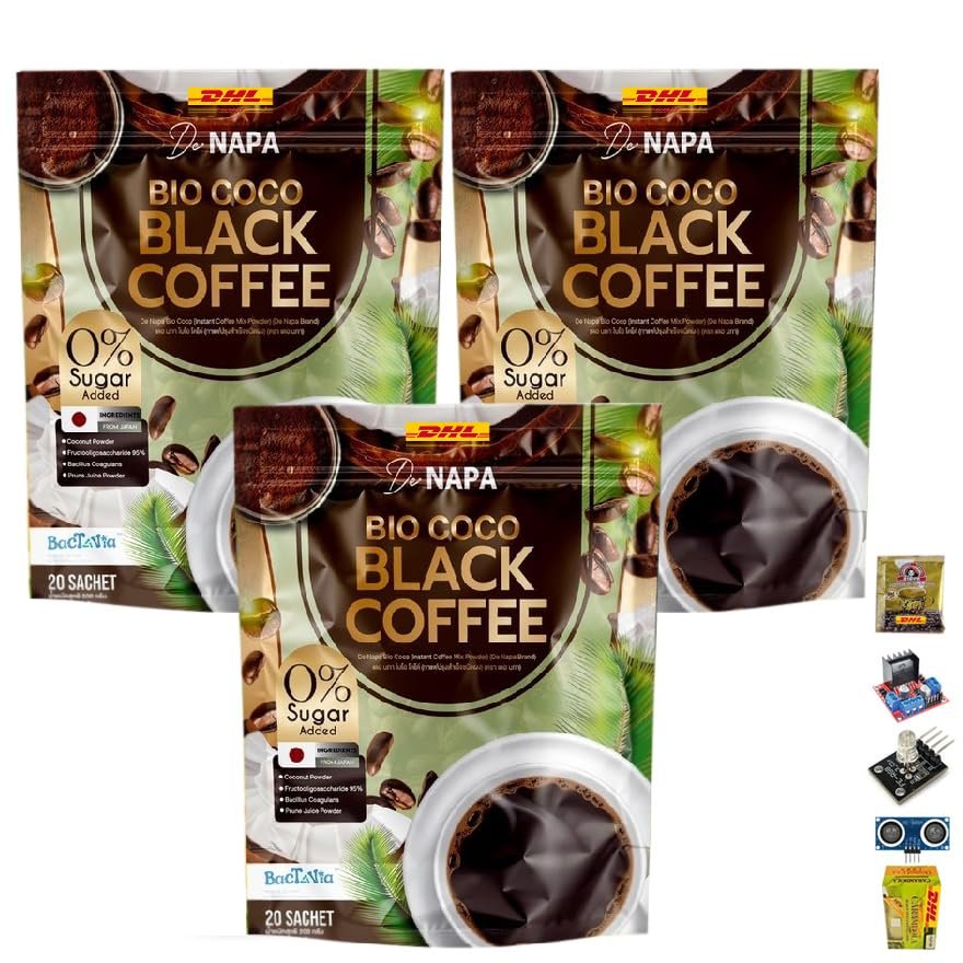 Roasted Snack Delicious Mellow Intense DeNapaBioCocoBlack Coffee Mix Healthy 12 in 1 Arabica 200 grams (20 Sachets) (of 3) By Beautygoodshop [Get Free For You Beauty Gifts]