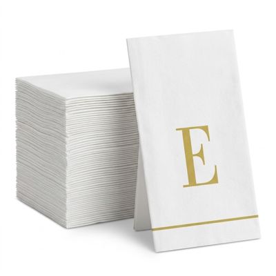 Altoona Design Monogrammed Guest Towel Napkins Personalized Disposable Hand Towels - Gold Letter E Napkins for Wedding, Baby Shower, Engagement Party, Bathroom - 32 Pack