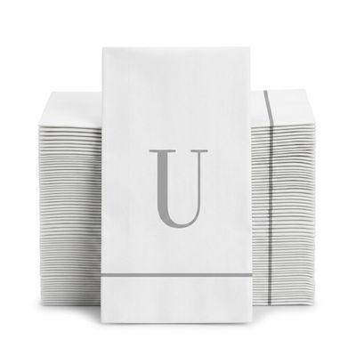 Altoona Design Monogrammed Guest Towel Napkins Personalized Disposable Hand Towels - Silver Letter U Napkins for Wedding, Baby Shower, Engagement Party, Bathroom - 32 Pack