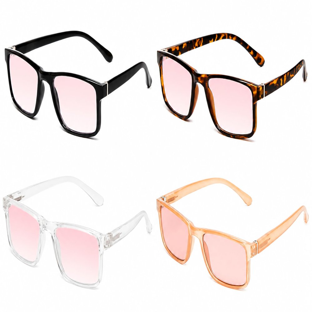 Calabria 4 Pack FL-41 Pink Tinted Reading Glasses [FL-41 Pink/0.50 Lenses] Full Rim Eyeglasses for Men & Women | Eyewear for Light Sensitivity, Outdoors, Photophobia | Vision Reading Glasses