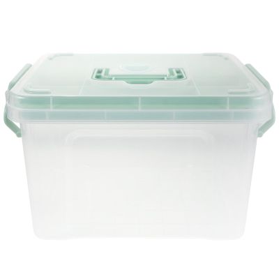 Operitacx Medicine Box with Multi-Grid Tray - 2 Layer Clear Plastic Medicine Storage Organizer for College Dorm Student and Family - Portable Caddy with Handle