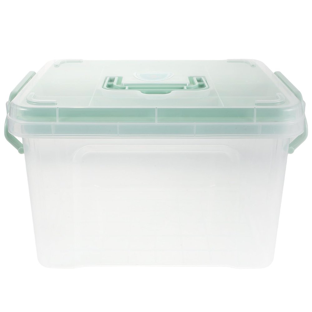 Operitacx Medicine Box with Multi-Grid Tray - 2 Layer Clear Plastic Medicine Storage Organizer for College Dorm Student and Family - Portable Caddy with Handle