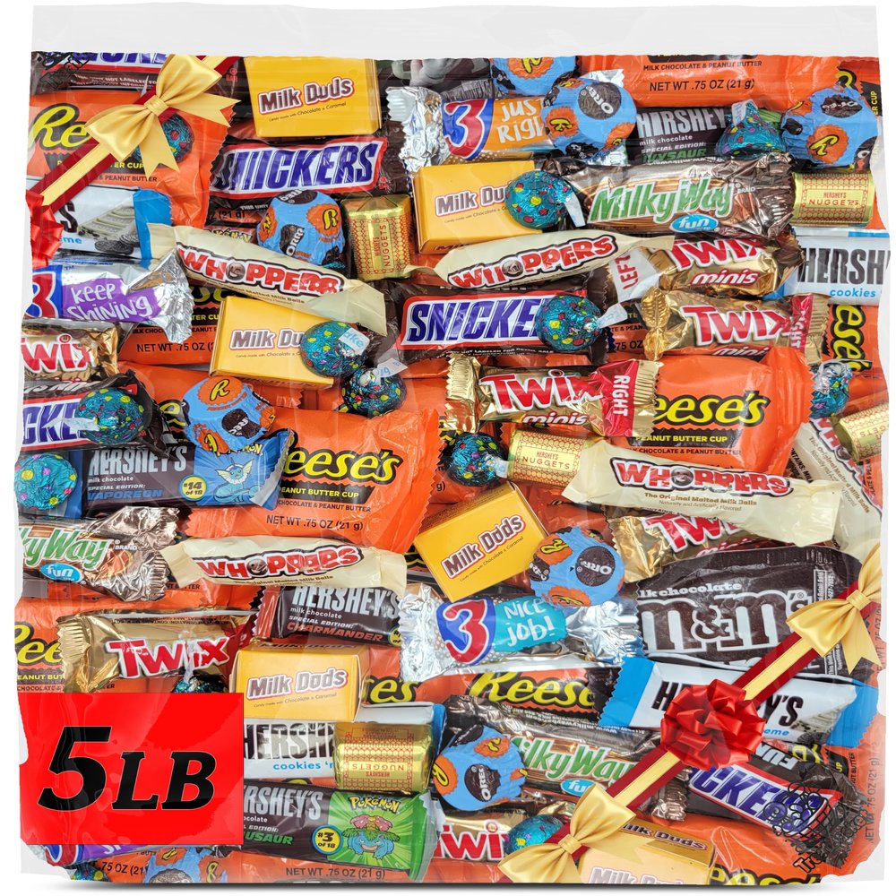 Bulk Chocolate Variety Pack 5 lb Assorted Chocolate Candy Mix Snack Size Party Favorites Peanut Butter Cups, Chocolate Covered Malted Milk Balls, Caramel Candy, Cookies & Creme, Almond Chocolate, Milk Chocolate, Holiday Treats