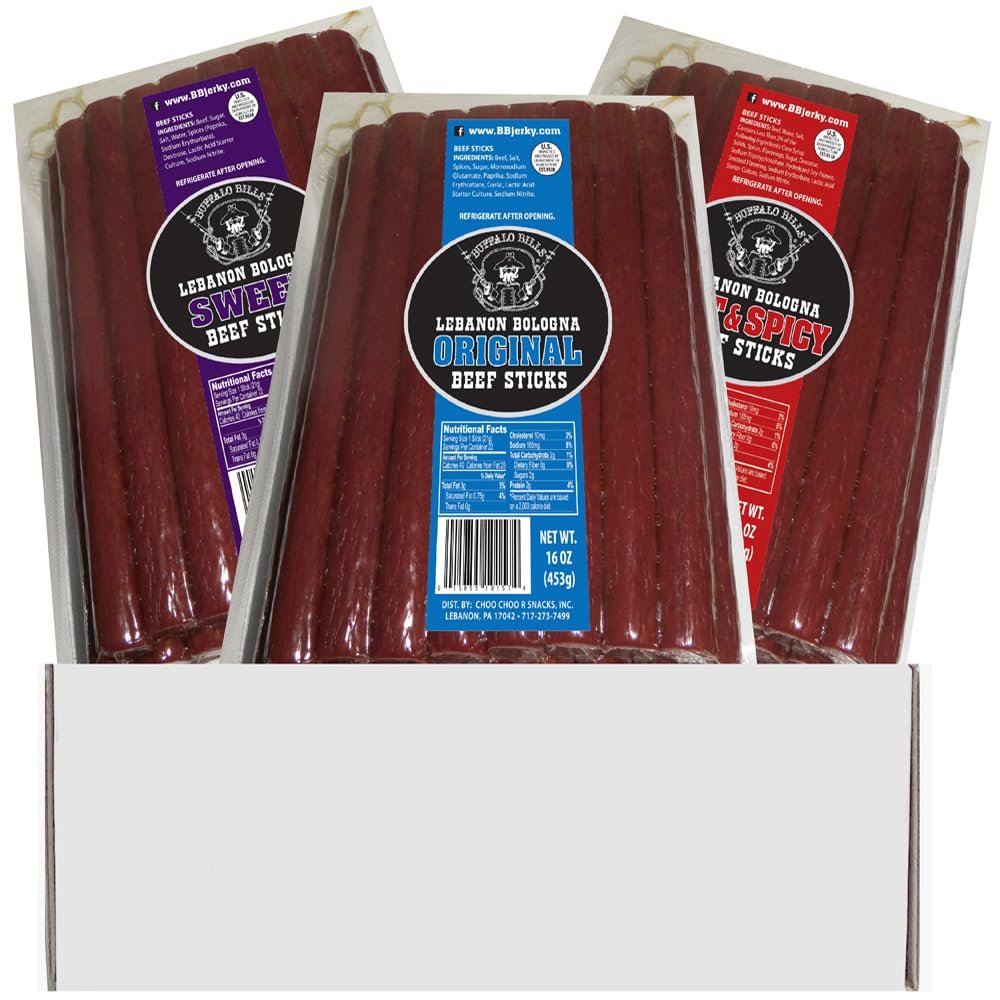 Buffalo Bills 3 Piece Lebanon Bologna Gift, Slow Cured & Smoked Beef Sticks