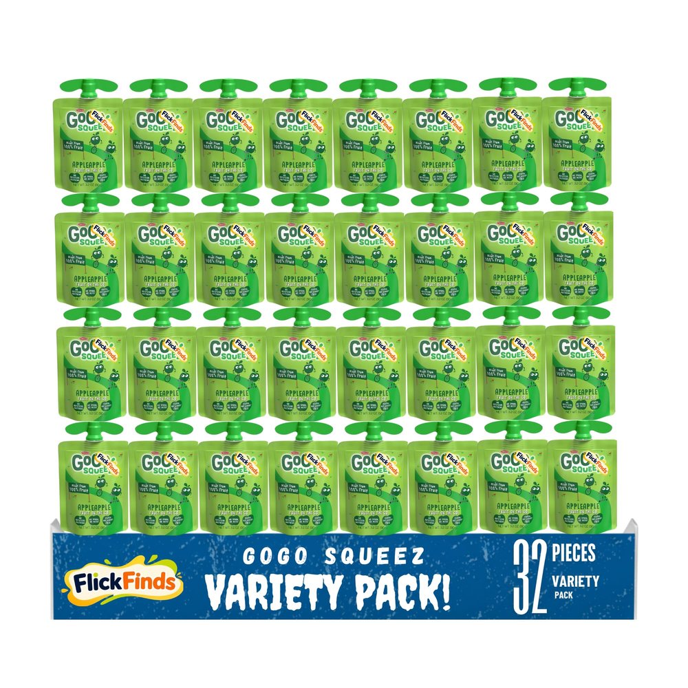 Go- Goo Squez Apple Apple Applesauce, 3.2 oz Individually Wrapped Pouches, No Spoon Needed,squeez, 32 Count Snack Pack