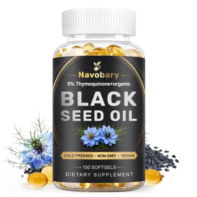 Navobary Black Seed Oil Softgels, 5% Thymoquinone, Cold Pressed Nigella Sativa from Turkish Black Cumin Seed, 500mg with Vitamin E, Non-GMO & Vegan, Gluten Free, 150 Softgels