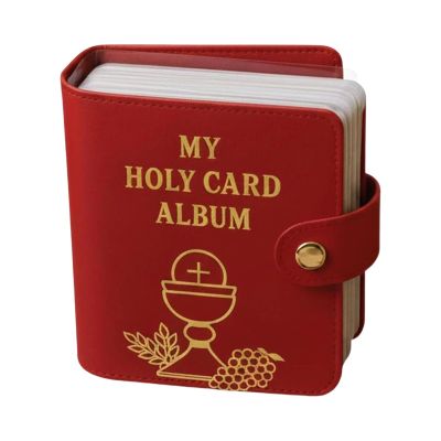 Catholic Genuine Leather Holy Card Holder, Pocket Prayer Card Organizer With Snap Closure Book for Daily Prayer & Religious Gifts (Red)