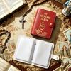 Catholic Genuine Leather Holy Card Holder, Pocket Prayer Card Organizer With Snap Closure Book for Daily Prayer & Religious Gifts (Red) view 2