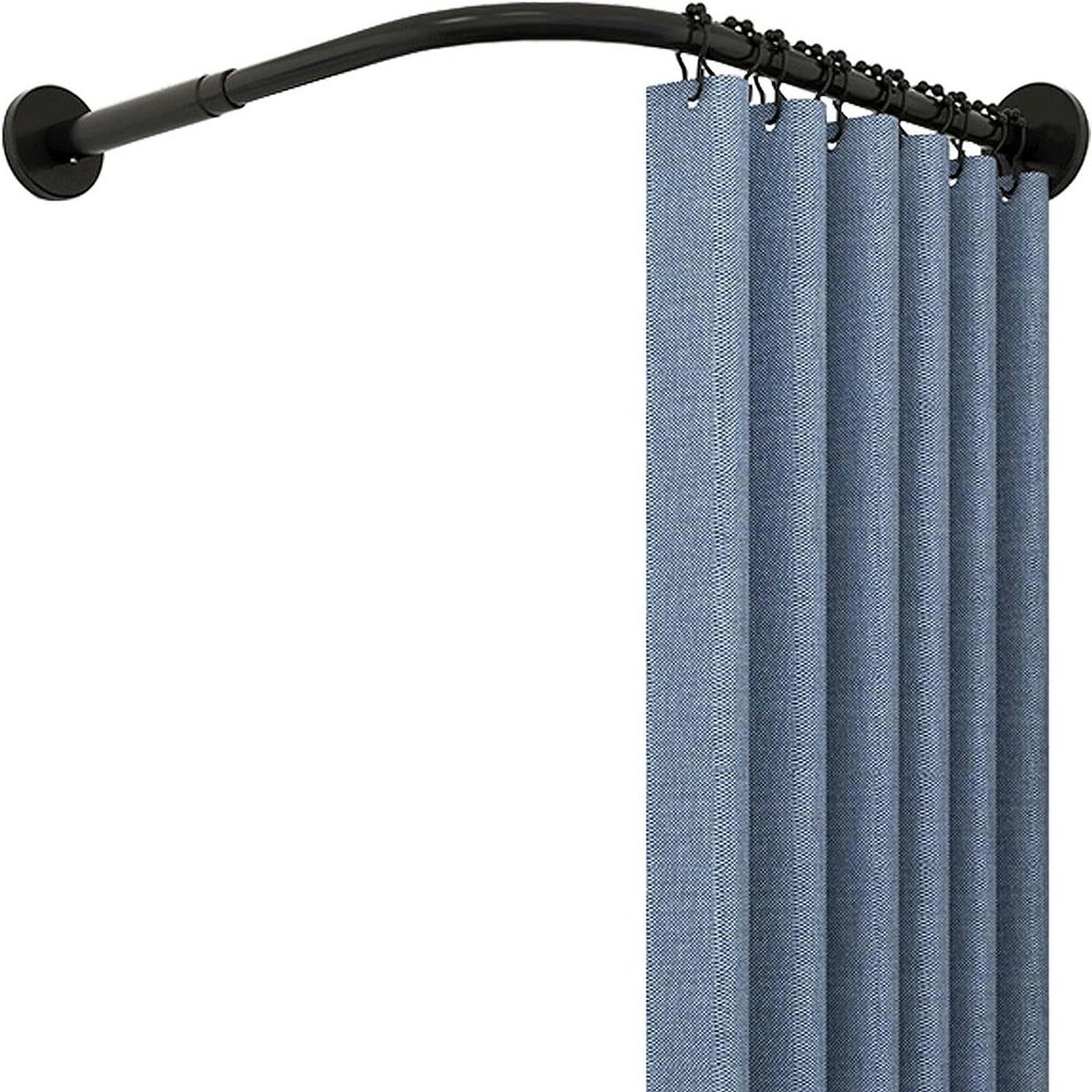 Extendable Corner Shower Rod - Curved Bathtub Rail, No Drill Installat, Black Stainless Steel, Telescoping Shower ain Pole for Bathroom & Fitting Room, & Slish Design