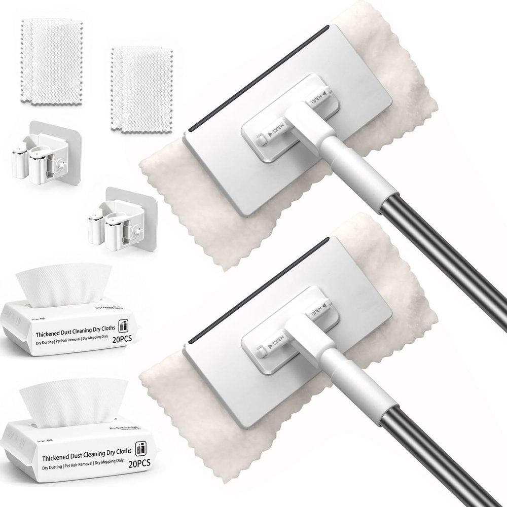 Hands-Free Multi-Purpose Flat Mop Lazy Cleaning & Face Towel, Zero Touch Mini Grip Mops, Lazy Cloth Changing Mini Mop Wet and Dry No-Touch Disposable for Hardwood, Tile, Marble (2Pcs-37.40in)