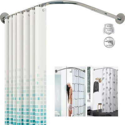Adjustable Curved Shower Rod - No Drill, Rustproof 304 Stainless Steel Telescoping Pole for Bathroom & Fitting Room - Easy Install, Space-Saving Design for Maximum Versatili