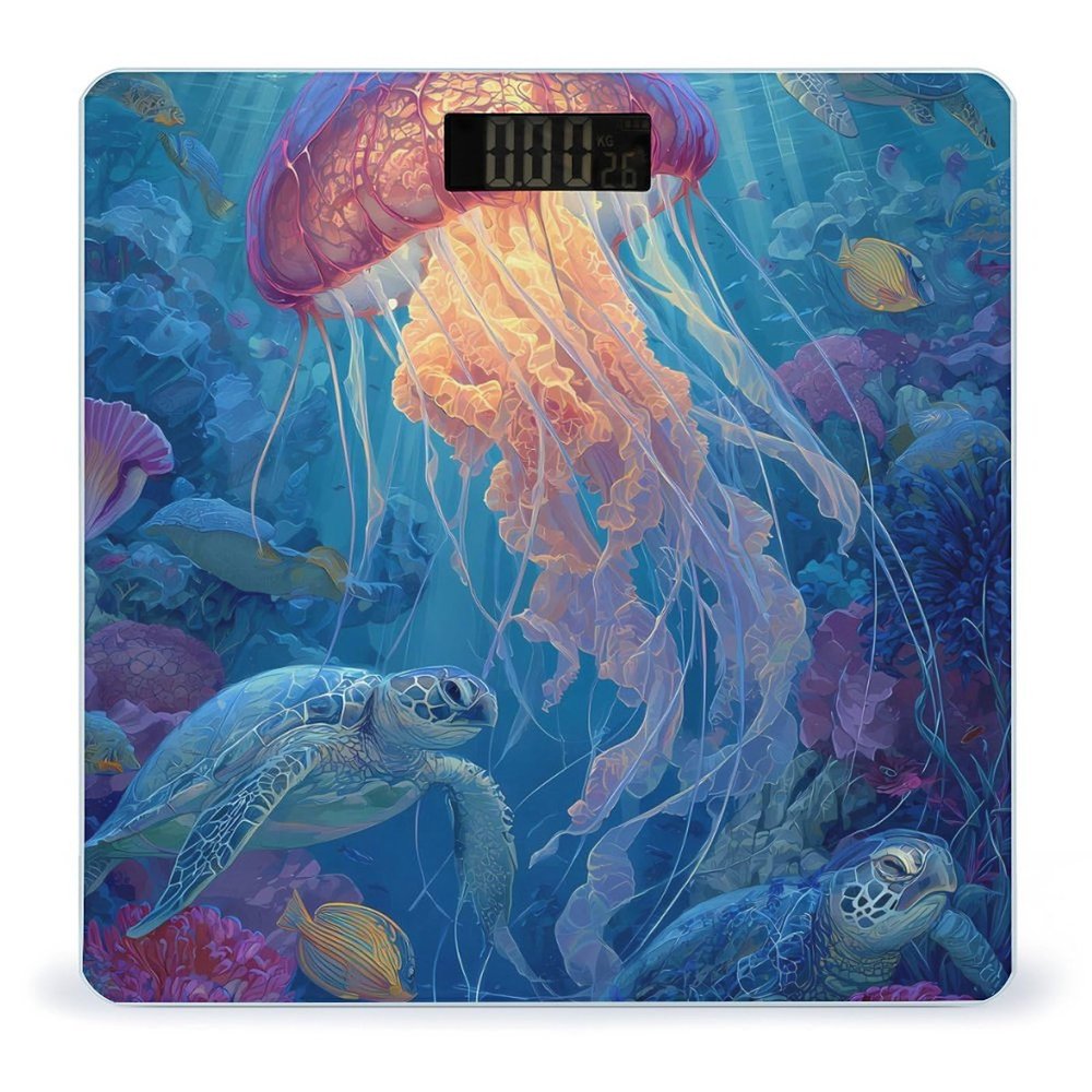 Jellyfish Turtle Coral Fish Digital Body Weight Scale LCD Backlight Display for Bathroom Gym