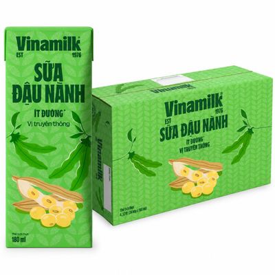 Vinamilk Soy Milk, Less Sugar Plant-Based Milk, 6 Fl Oz (180ml), Pack of 24