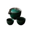 Ceramic Chinese Quik Cup Portable Travel Tea Set-Dark Green Ceramic Glaze-Quik Cup A+Bag view 1