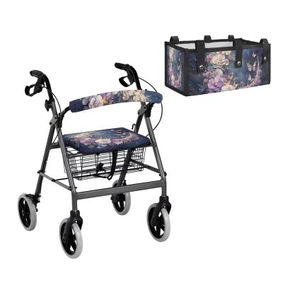 Hwzdsyxl Butterfly Moon Daisy Flower Print Walker Accessories Set of 3, Lightweight Rollator Walker Seat and Back Rest Covers Foldable Rollator Storage Under Seat Bag for Most Walker
