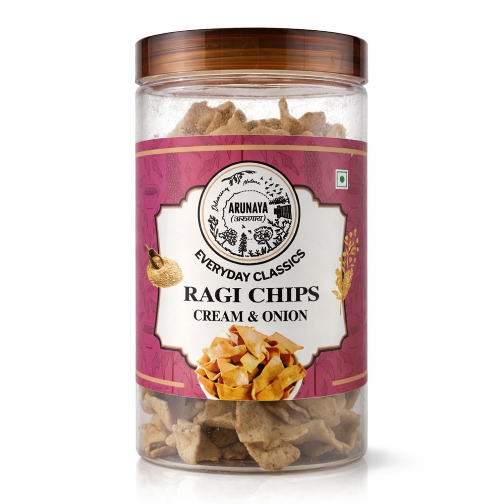 ARUNAYA Ragi Chips Cream & Onion Flavor 145g Crispy Finger Millet Chips, Crunchy & Flavorful Ready-to-Eat Snack, Premium Quality