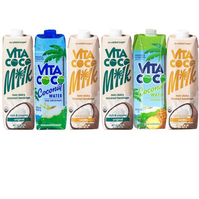 Vita Coco Variety Pack, 1 Liter Cartons (6 Pack) Original Coconut Milk, Vanilla Coconut Milk, Pineapple Coconut Water & Pressed Coconut Water Dairy Alternative & Coconut Beverage Assortment