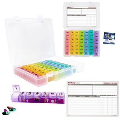 6 Times a Day Weekly Pill Box Organizer Case, Secure 6X Pillbox with Medication Schedule (6X a Day - 2 Pack)