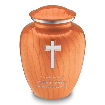 GetUrns - Embrace Cross Urns for Human Ashes, Cremation Urns for Adult Ashes Men & Women, Cremation Urn for Home, 200 cu. in. Custom Single or Double-Sided Engraving (Pearl Orange)